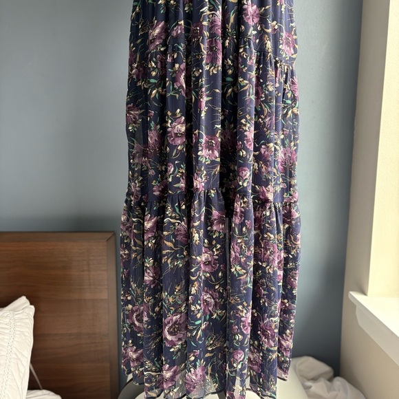 MELLODAY Floral Chiffon Midi Maxi Deep V-neck Flutter Sleeve Dress w Pockets - Picture 10 of 17